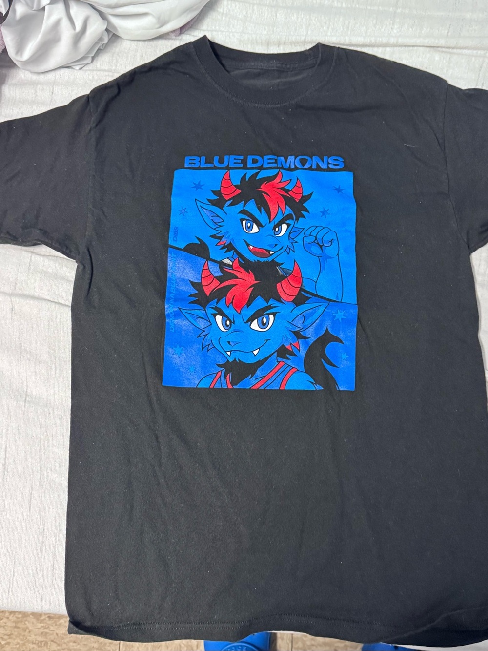DePaul University Black tee with two cartoon demons with red horns